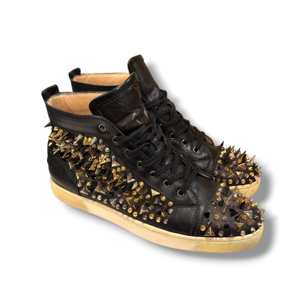 Christian Louboutin Black Leather Spiked High-Top Sneaker | Size 46EU(13US)